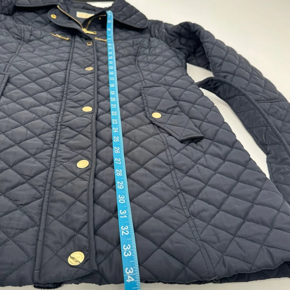 Michael Kors Quilted Belted Jacket L Navy with Gold Hardware
